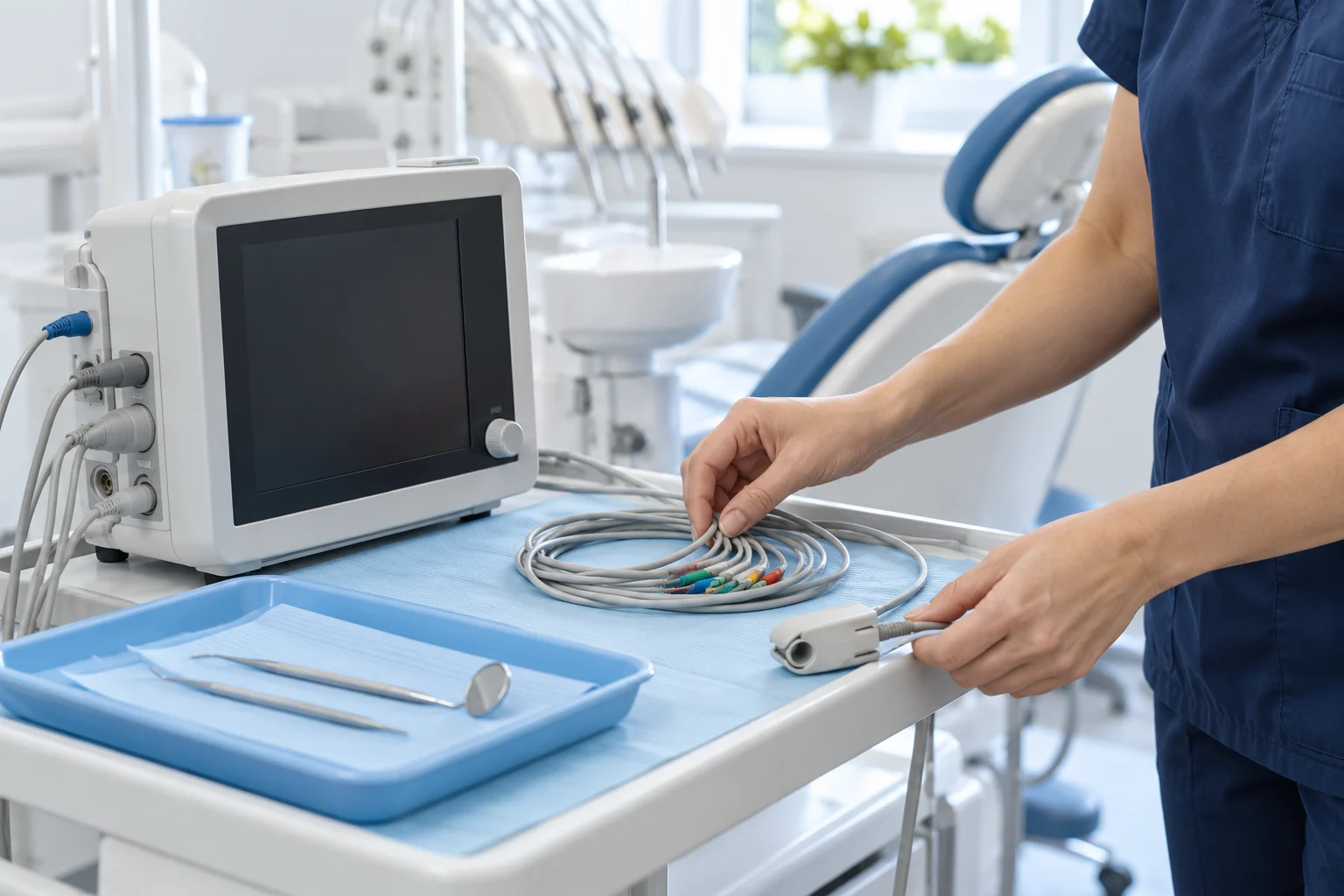 Preparación de material y monitorización en una clínica dental